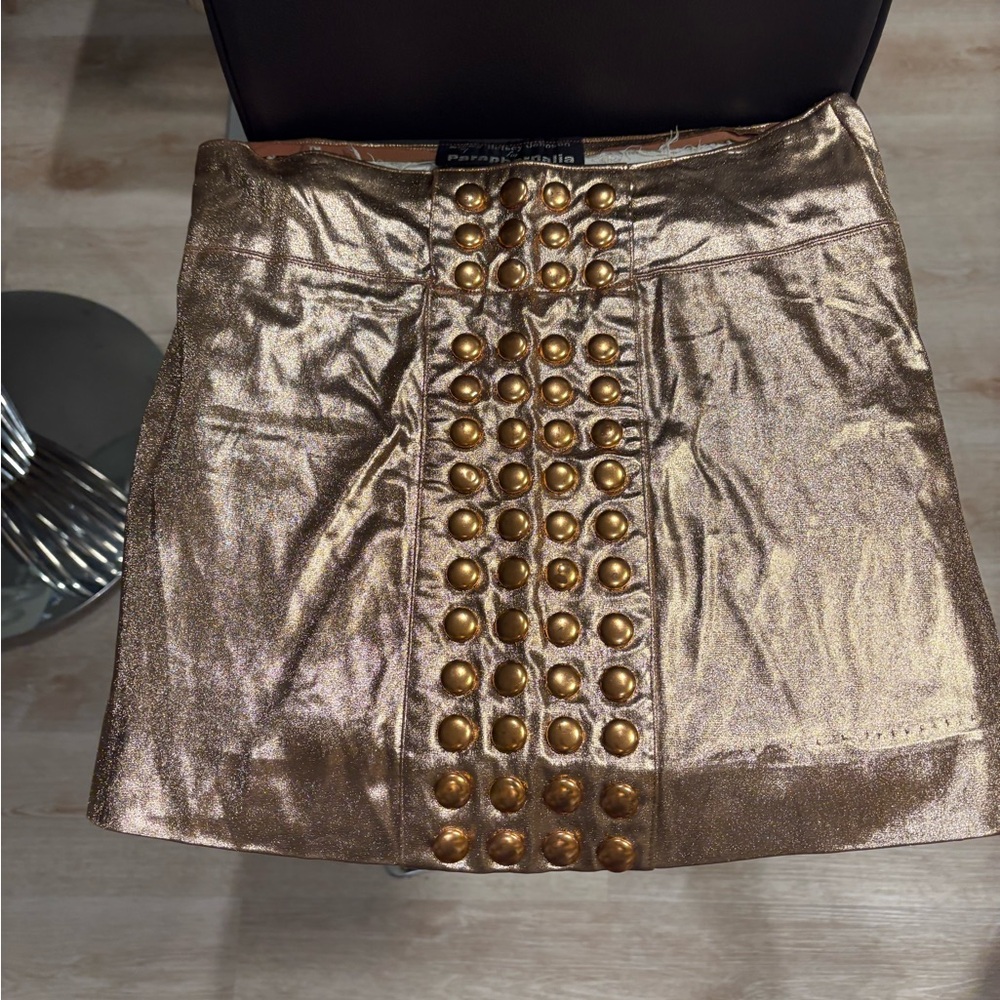 1960s VINTAGE BETSEY JOHNSON for PARAPHERNALIA GOLD STUD SKIRT - Picture 2 of 9